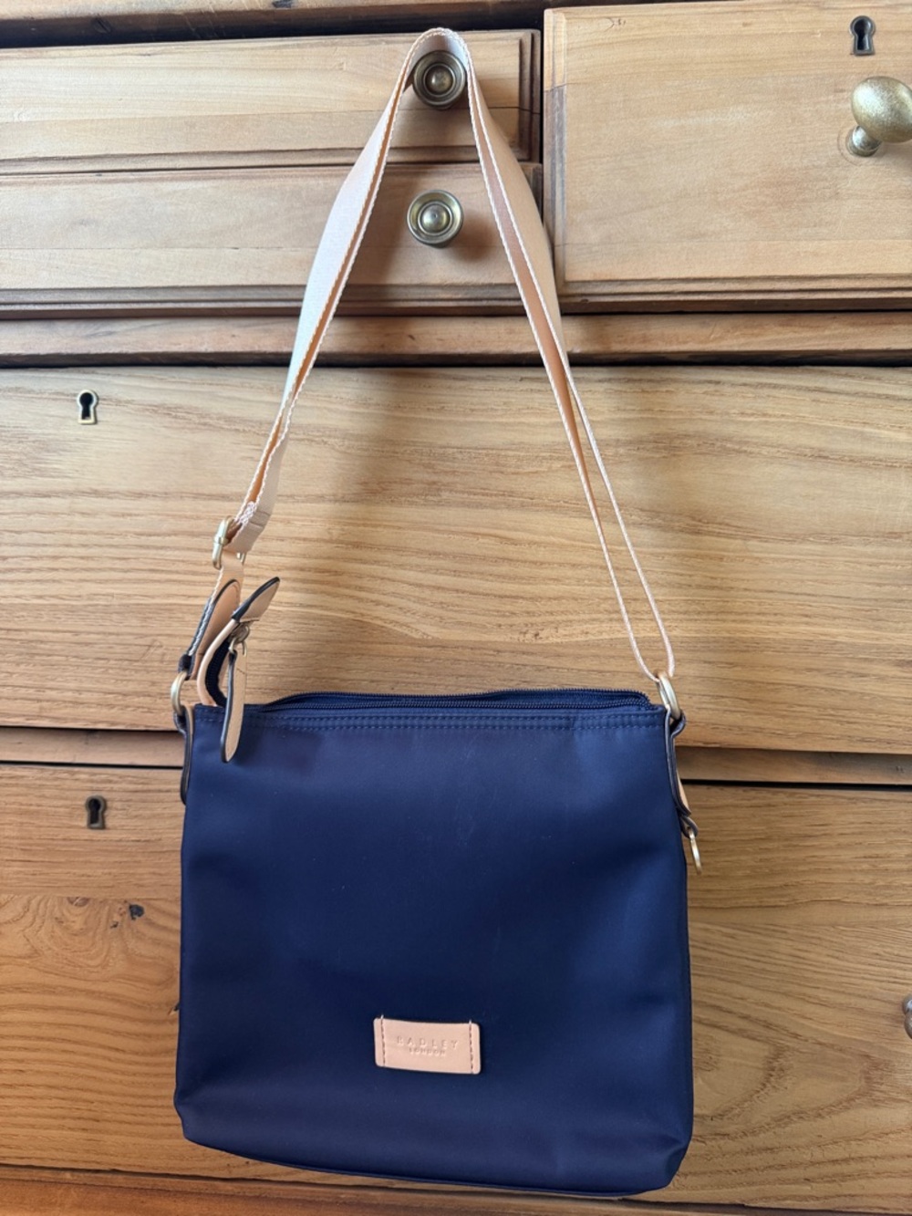 RADLEY LONDON Navy Crossbody with Light Tan Strap